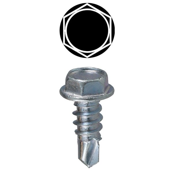 L.H. Dottie Self-Drilling Screw, #8-18 x 3/4 in, Zinc Plated Steel Hex Head Hex Drive, 100 PK TEKHW834